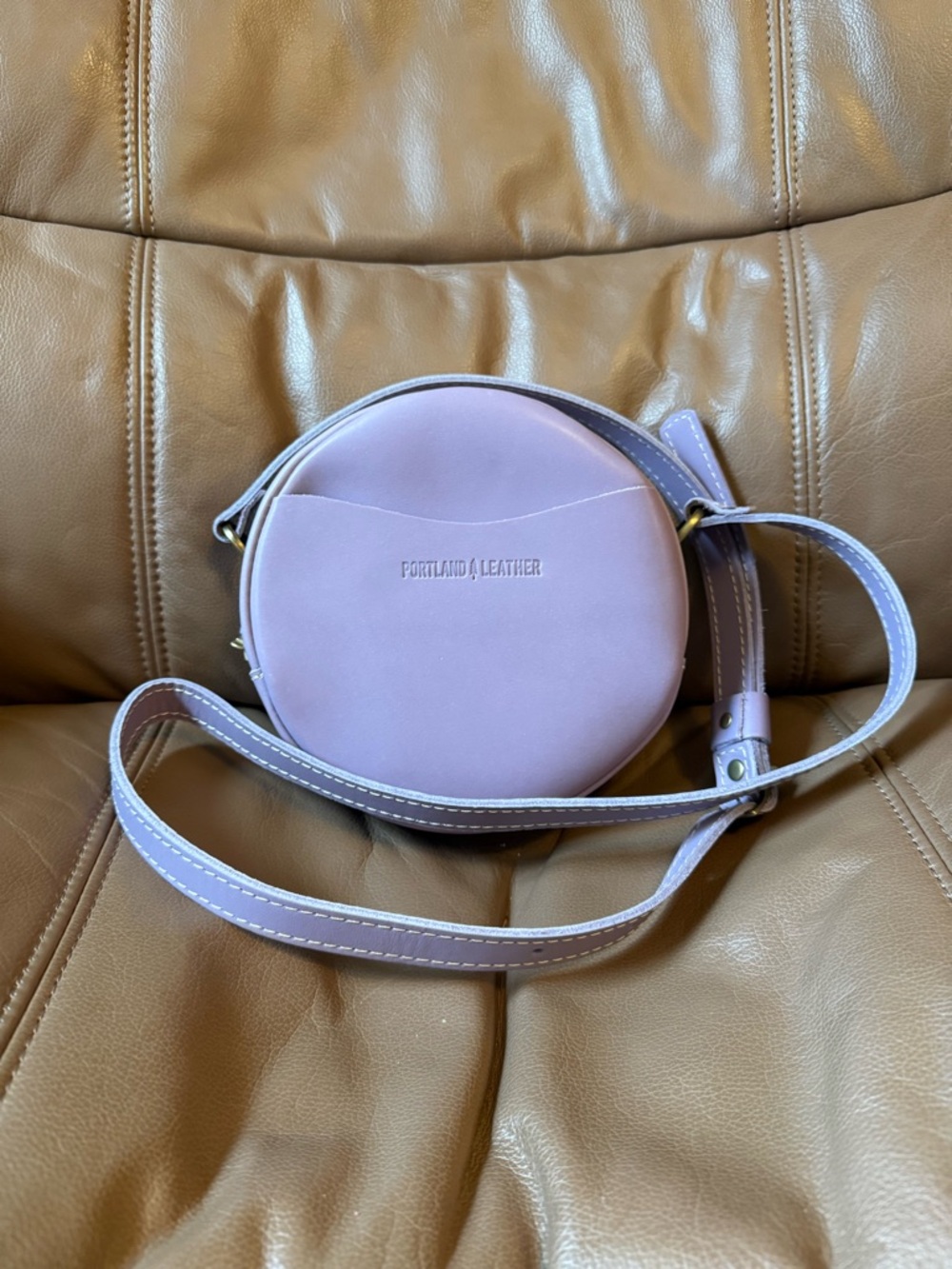 Portland Leather Lavender Round Crossbody Bag